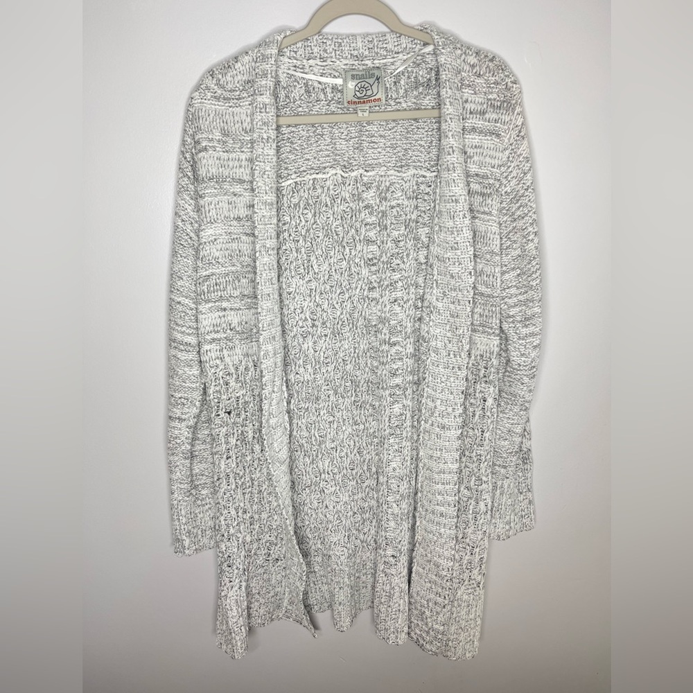 Snails & Cinnamon Cardigan Womens Large Black White Marled Chenille Long